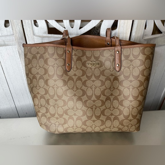 Coach Handbags - COACH CITY TOTE BROWN MONOGRAM LOGO WITH TAN INTERIOR REVERSIBLE